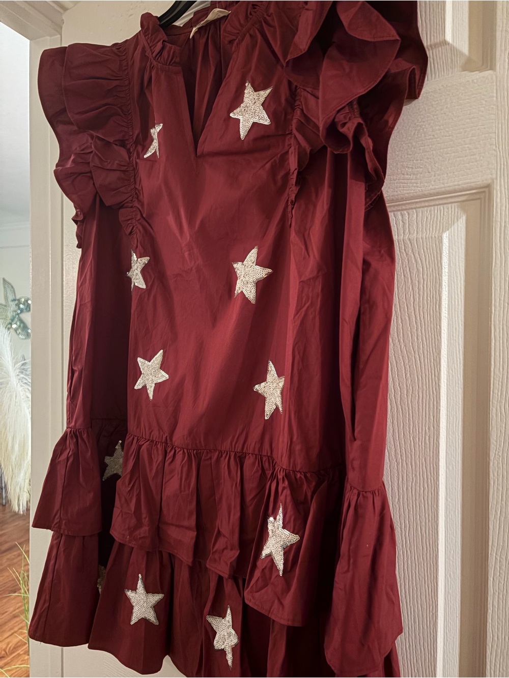 NWT Impressions GAME DAY Maroon Dress with White Sequin Star Appliqués